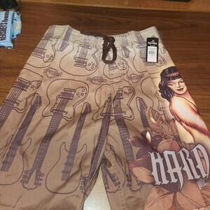 NEW W/ Tags Hard Rock Cafe Board Shorts Swim Trunks Mens / Boys sz 28 Guitar